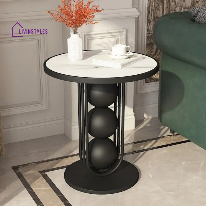 Britannia Modern Luxurious Round Marble Side Table In Gold Color