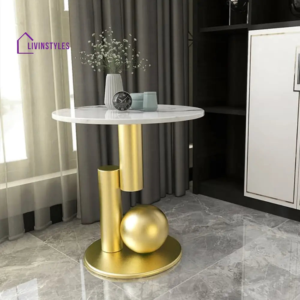 Brooklyn Round Marble Top With Abstract Metal Base Side Table End Tables