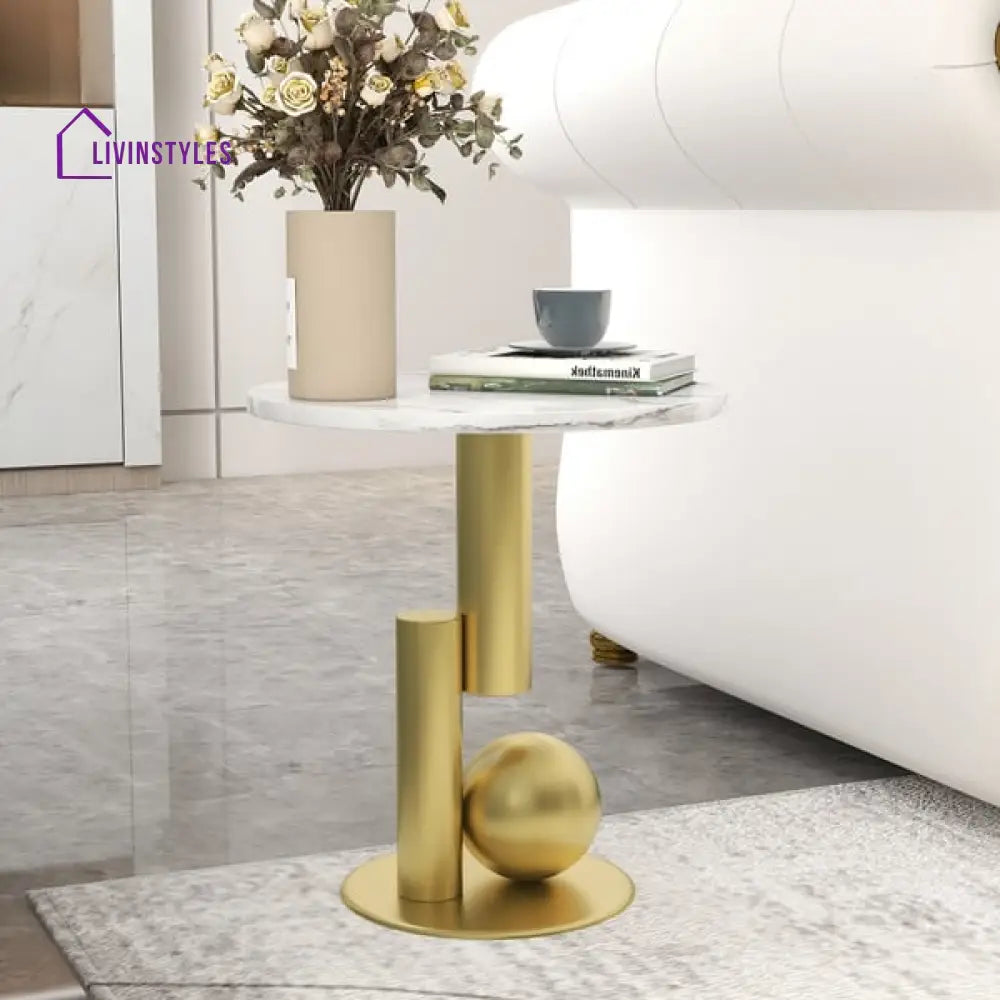 Brooklyn Round Marble Top With Abstract Metal Base Side Table End Tables