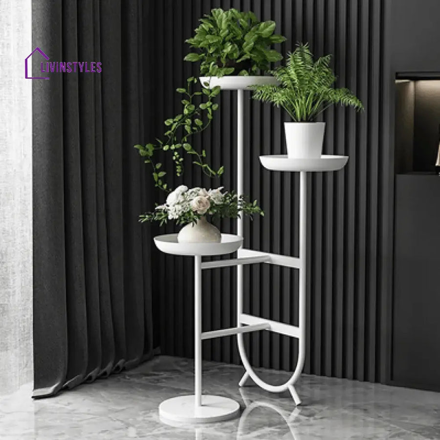 Brooklyn Unique Shaped Metal Plant Stand In White Stands