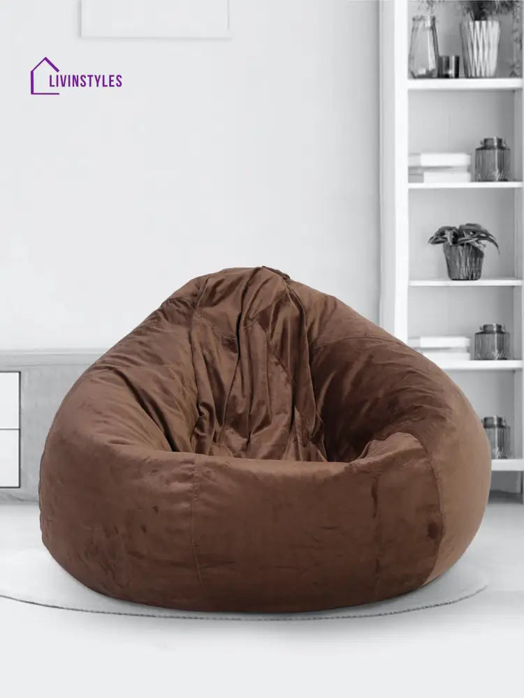 Brown Solid Velvet Xxl Bean Bag Cover