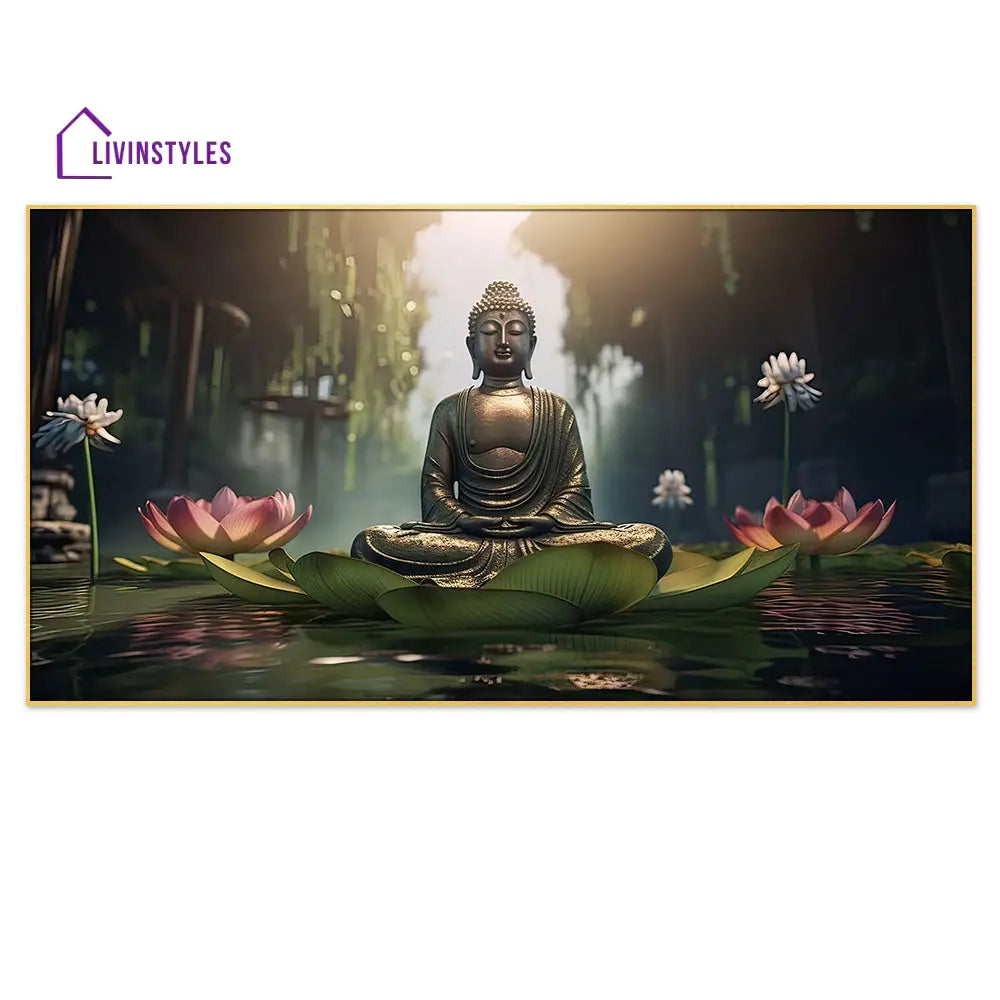 Buddha Seated On Vibrant Lotus Wall Painting