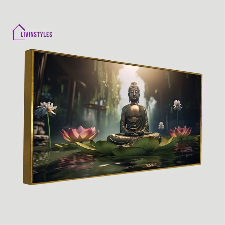 Buddha Seated On Vibrant Lotus Wall Painting