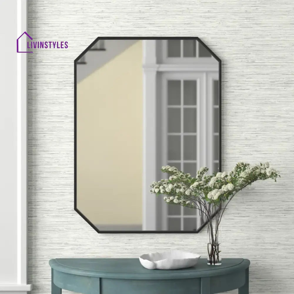 Bunny Minimalist Rectangular Designer Black Metal Finish Bathroom Mirror Wall Mirror