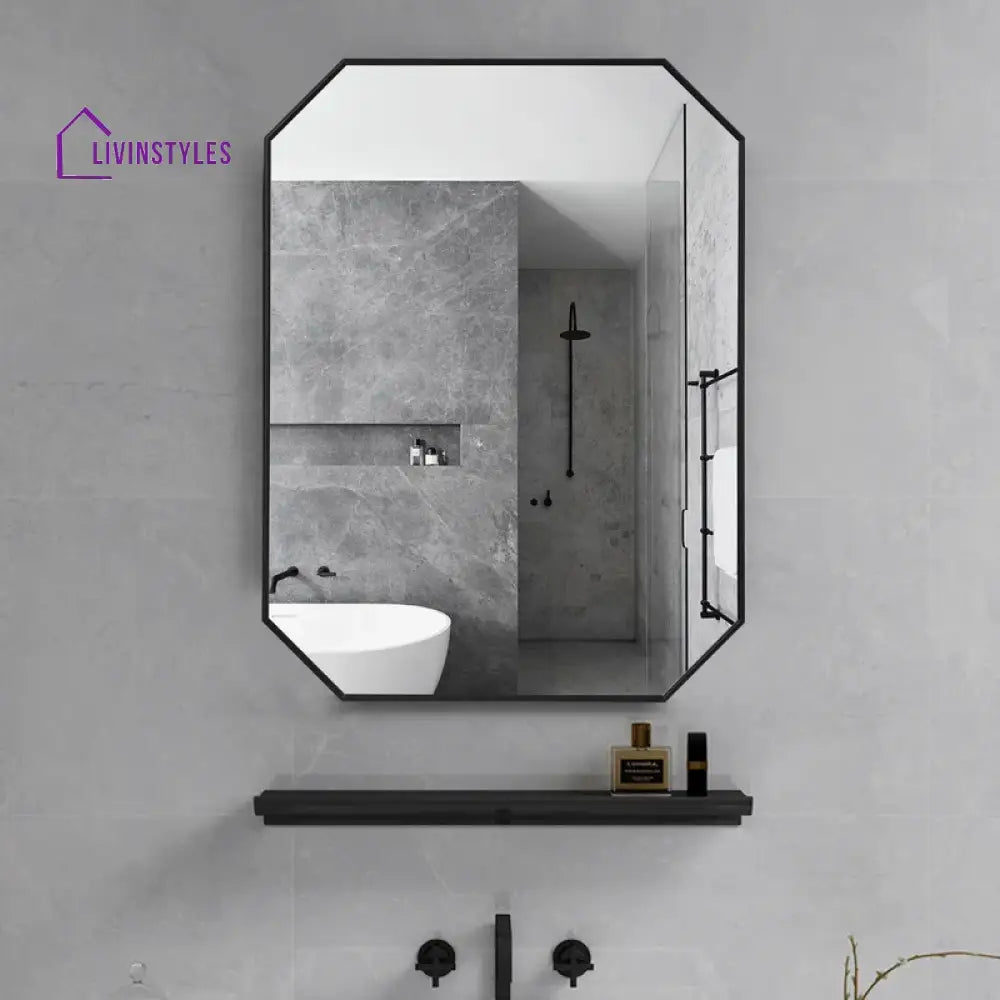 Bunny Minimalist Rectangular Designer Black Metal Finish Bathroom Mirror Wall Mirror