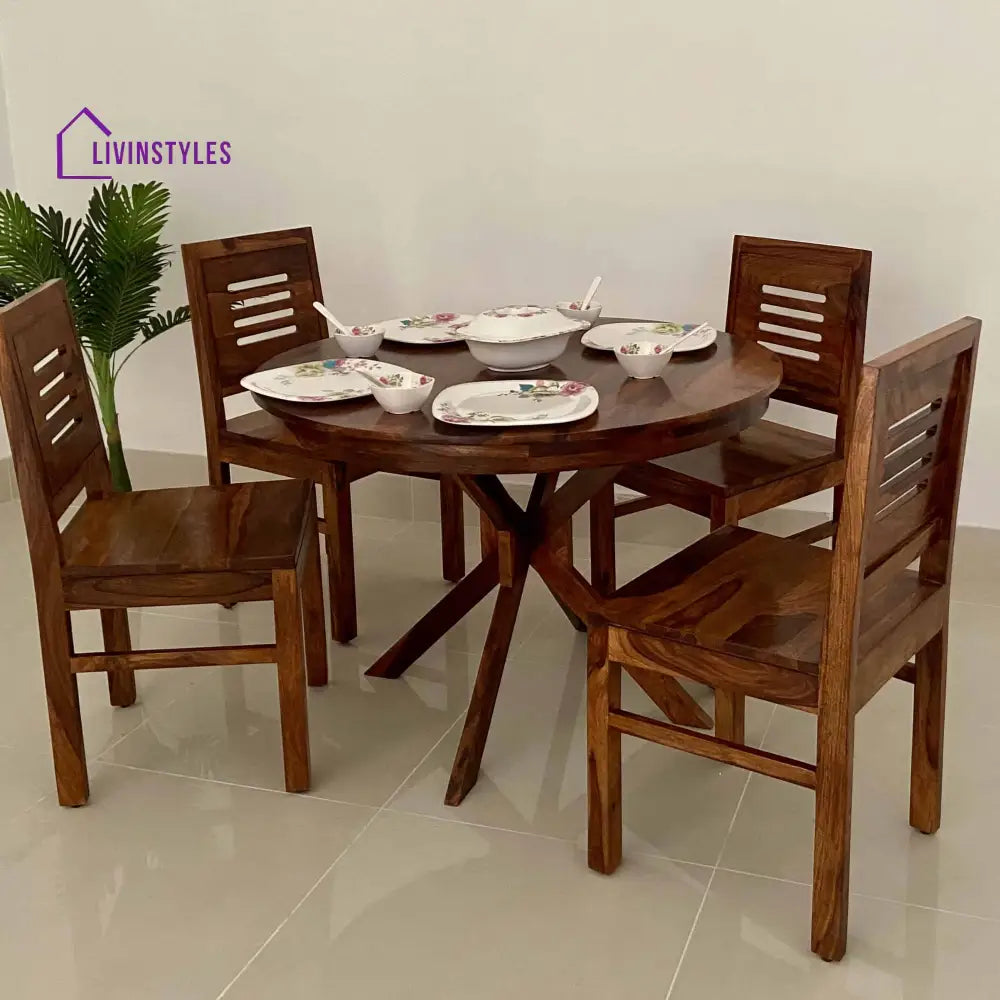 Cairo Oval Solid Sheesham Wood 4 Seater Dining Table Set - 1 Year Warranty