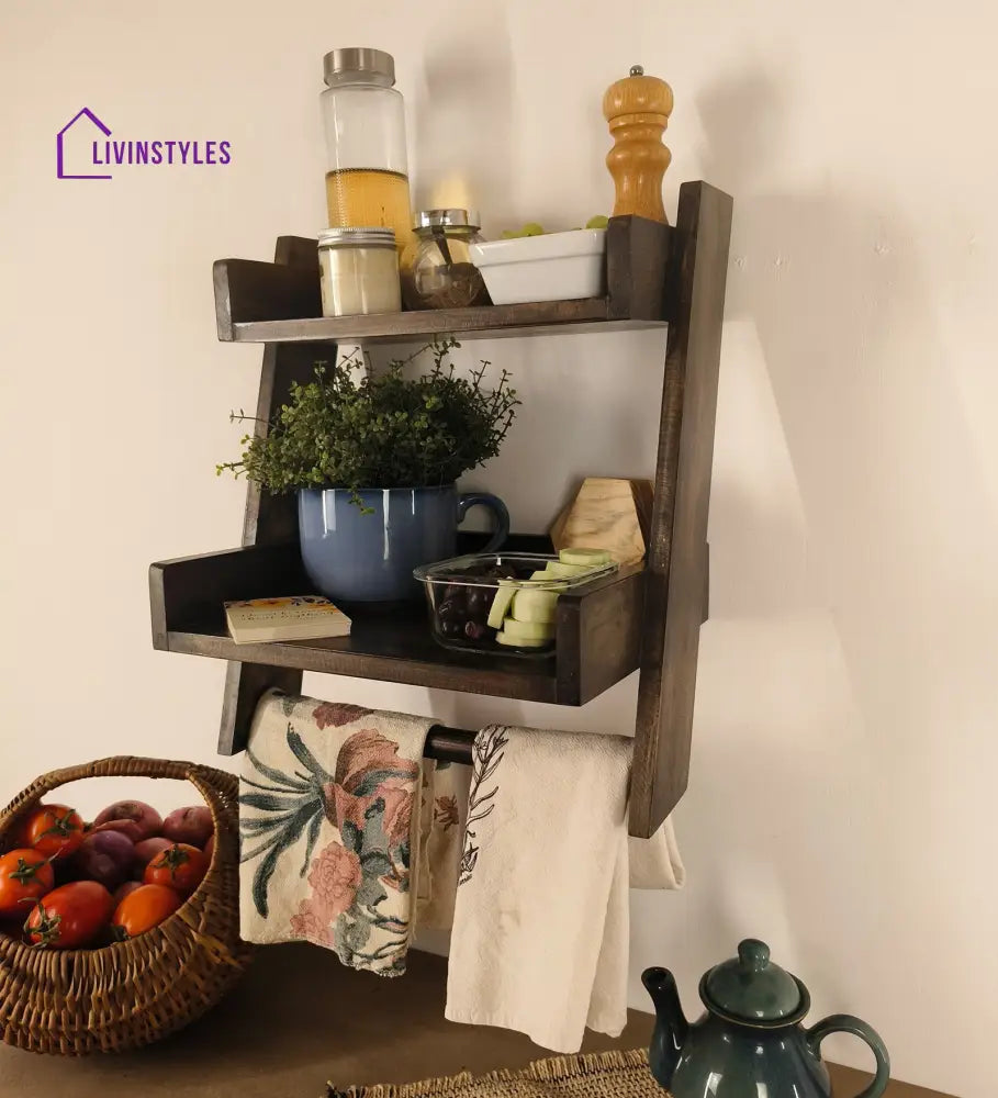 Calista Wooden Shelf 2 Step Ladder Kitchen