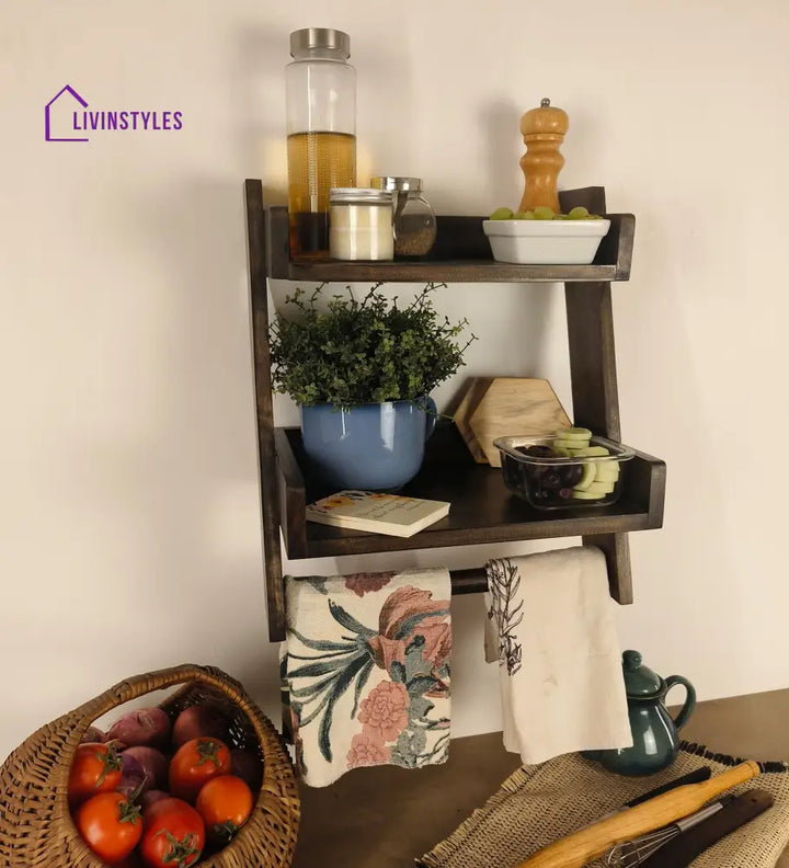 Calista Wooden Shelf 2 Step Ladder Kitchen