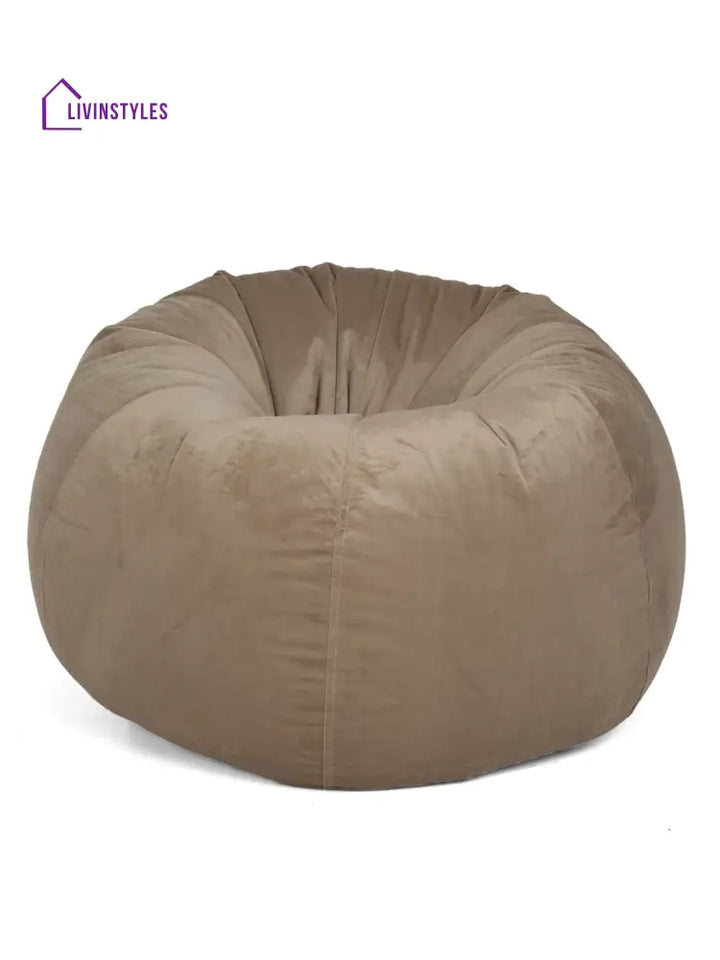 Camel Brown Solid Velvet Xxl Bean Bag Cover