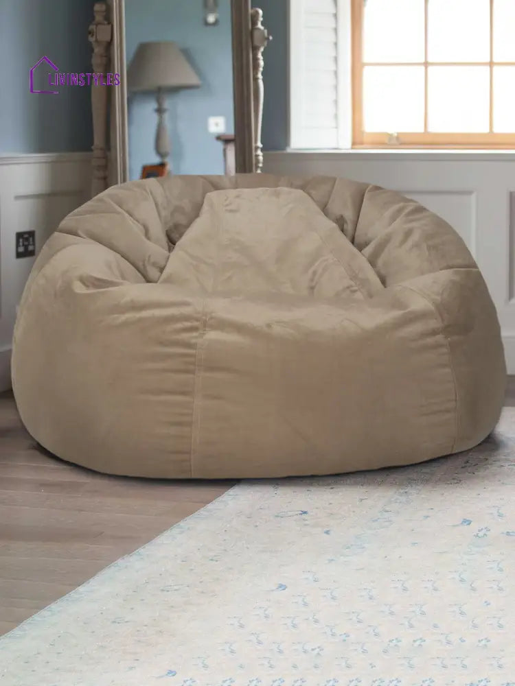 Camel Brown Solid Velvet Xxl Bean Bag Cover