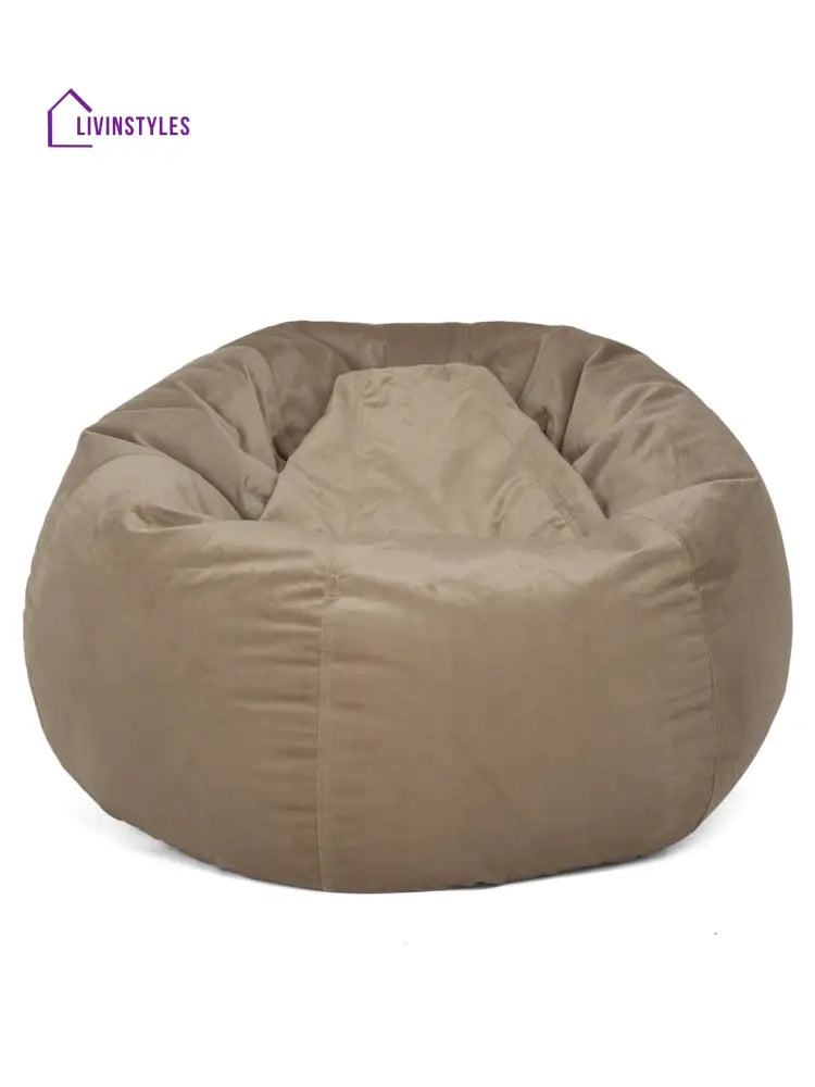 Camel Brown Solid Velvet Xxl Bean Bag Cover