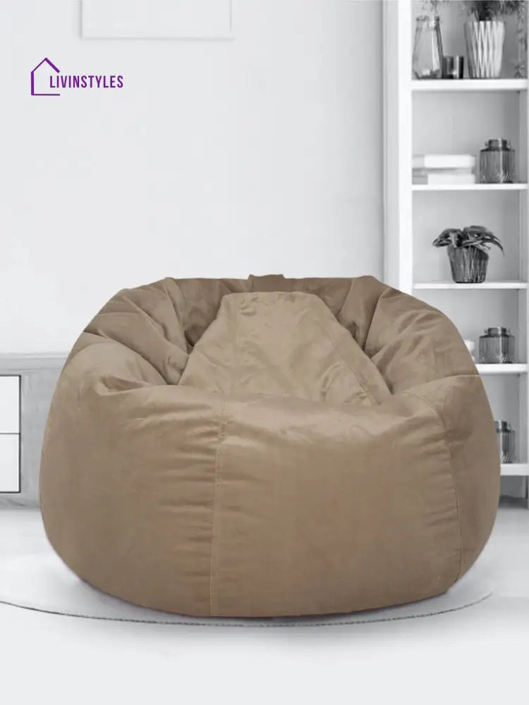 Camel Brown Solid Velvet Xxl Bean Bag Cover