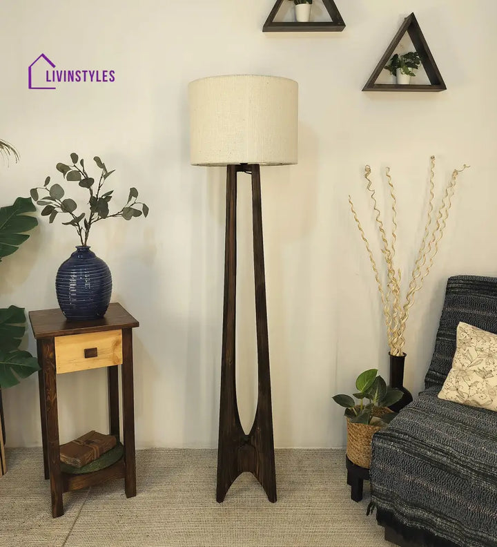 Camille Wooden Floor Lamp With Brown Base And Jute Fabric Lampshade Lamps