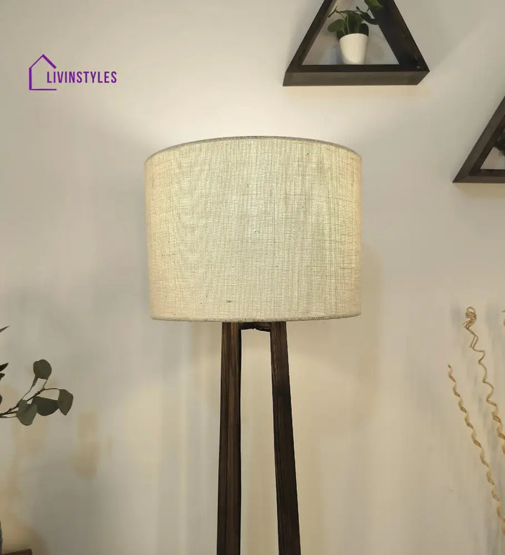 Camille Wooden Floor Lamp With Brown Base And Jute Fabric Lampshade Lamps