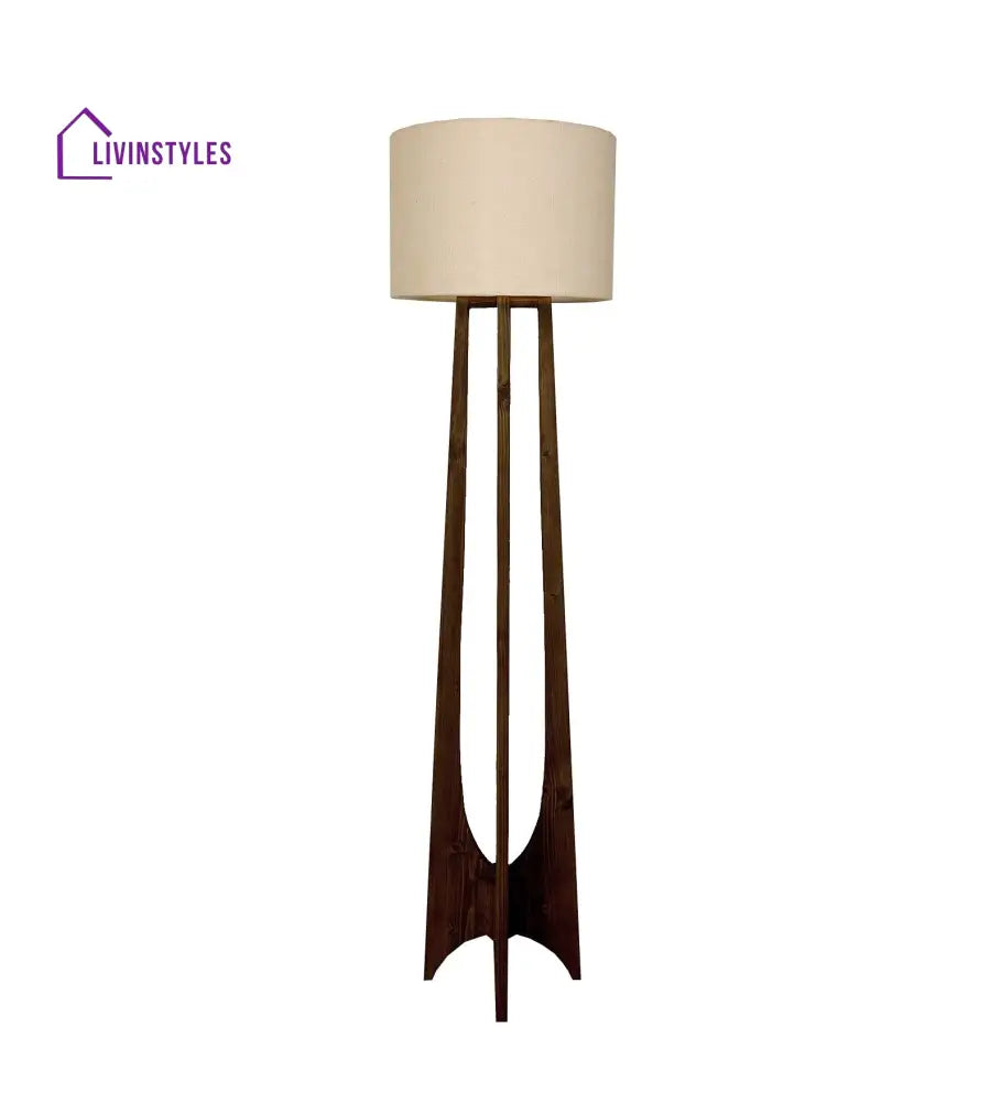 Camille Wooden Floor Lamp With Brown Base And Jute Fabric Lampshade Lamps