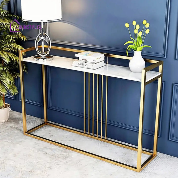 Carolina Rectangle Console Table With Marble Top In Gold Finish End Tables