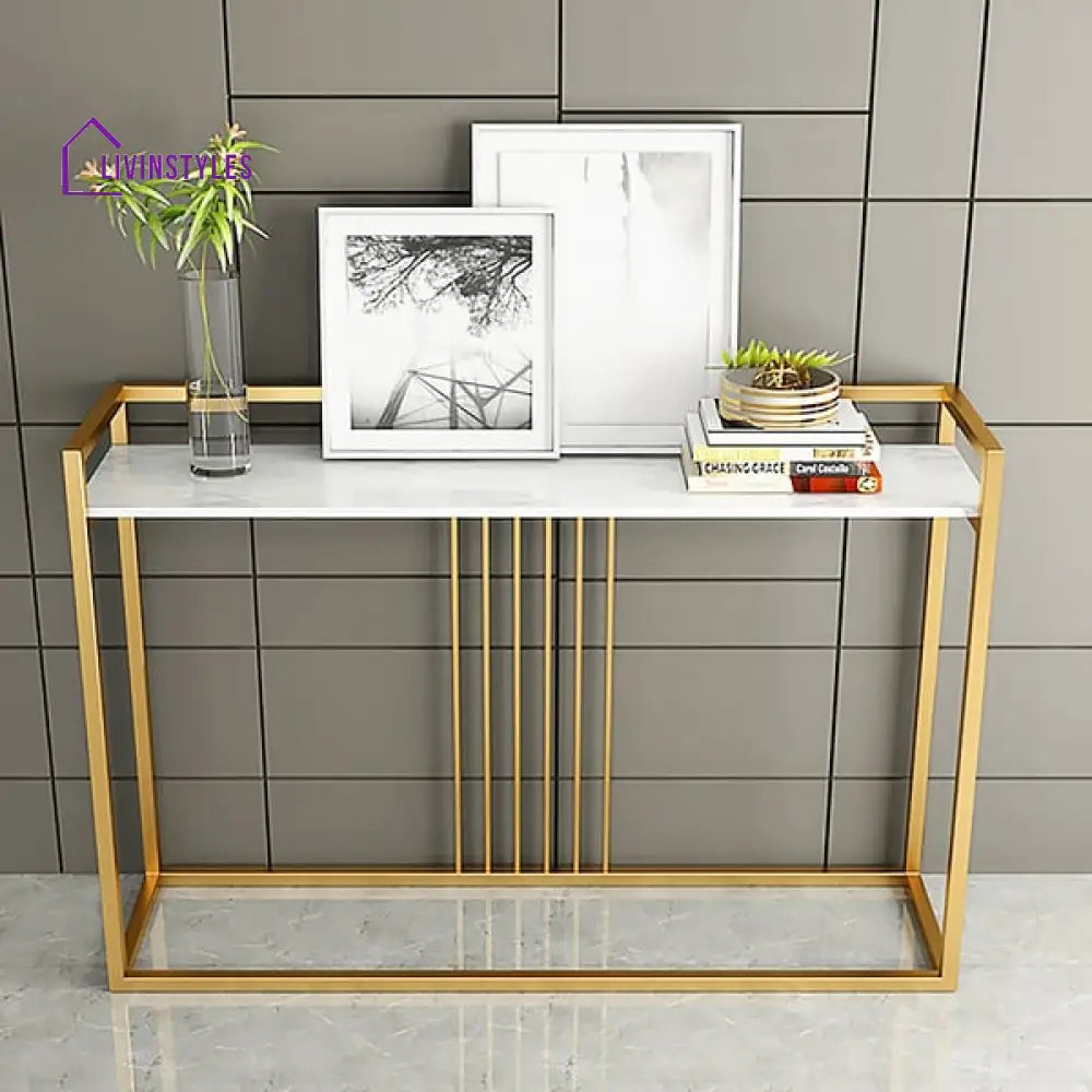 Carolina Rectangle Console Table With Marble Top In Gold Finish End Tables