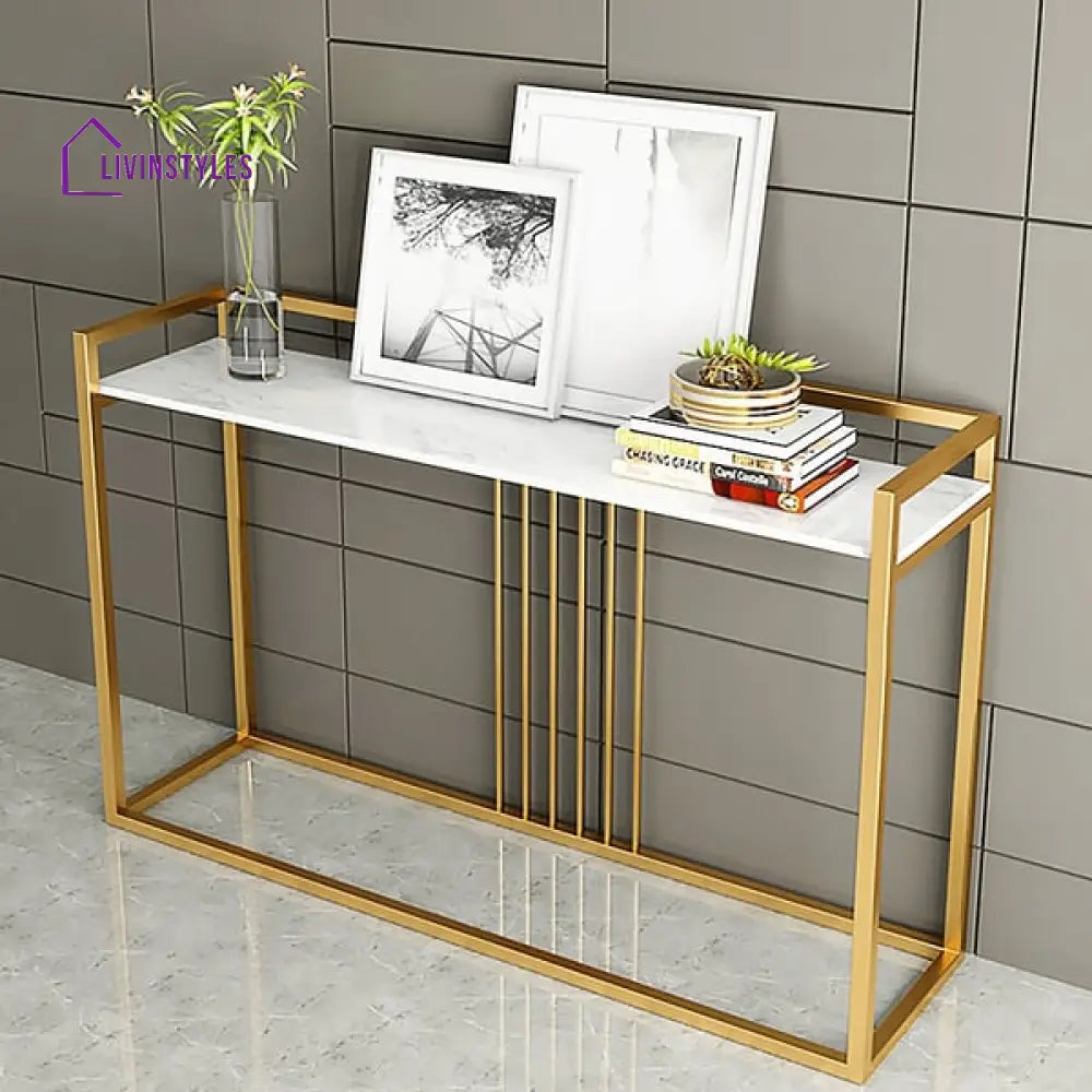 Carolina Rectangle Console Table With Marble Top In Gold Finish End Tables