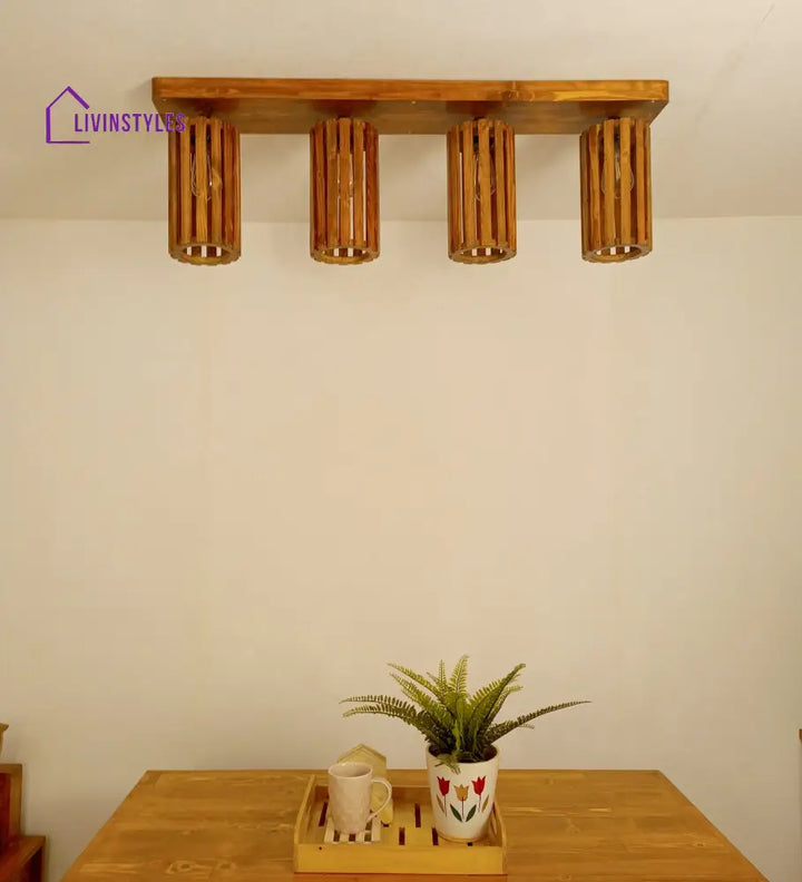 Casa Brown Wooden 4 Series Ceiling Lamp Lights