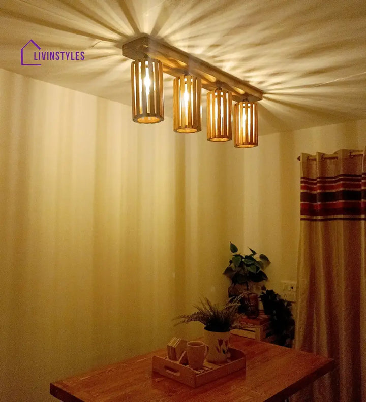 Casa Brown Wooden 4 Series Ceiling Lamp Lights