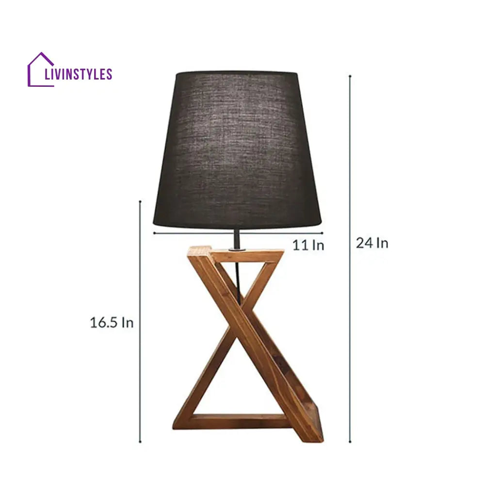 Catapult Brown Wooden Table Lamp With Black Fabric Lampshade Lamps