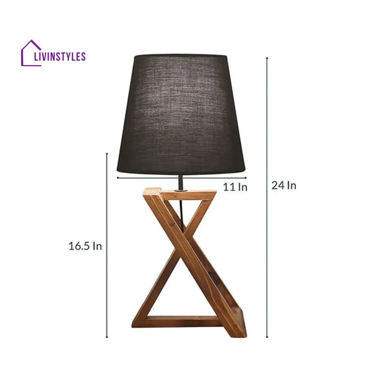 Catapult Brown Wooden Table Lamp With Black Fabric Lampshade Lamps