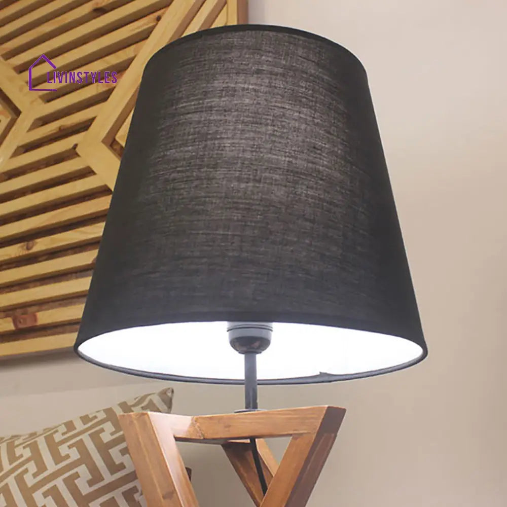 Catapult Brown Wooden Table Lamp With Black Fabric Lampshade Lamps