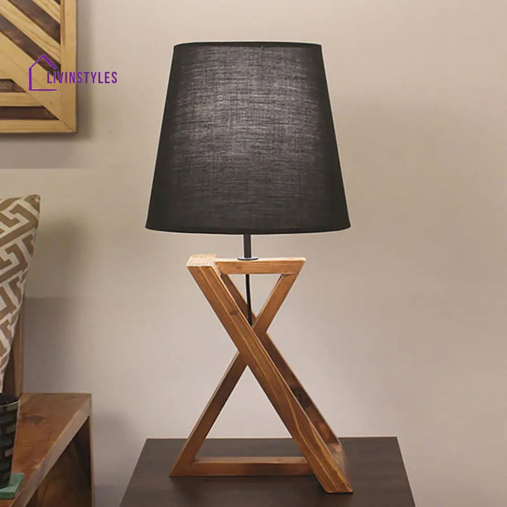 Catapult Brown Wooden Table Lamp With Black Fabric Lampshade Lamps