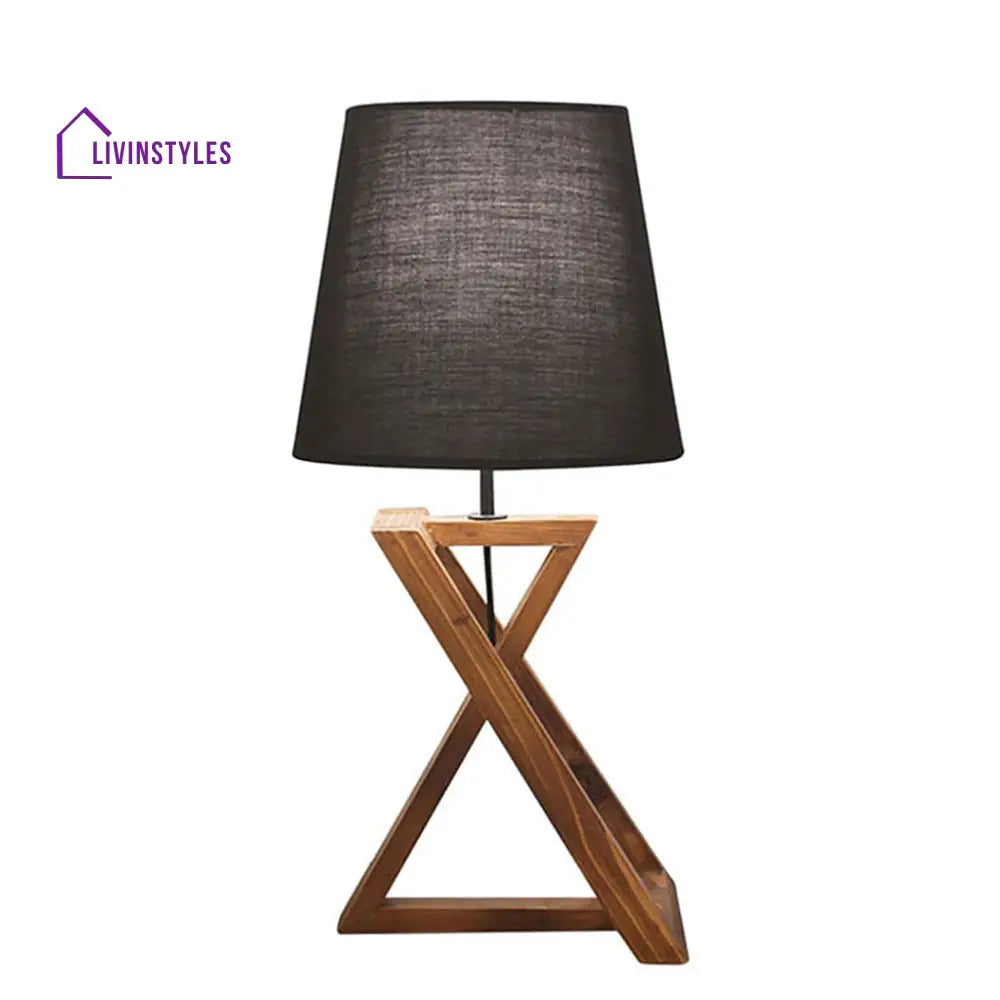 Catapult Brown Wooden Table Lamp With Black Fabric Lampshade Lamps