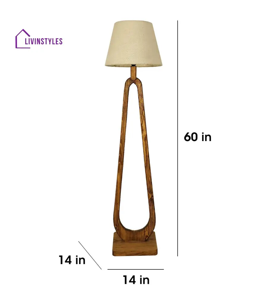 Cavern Wooden Floor Lamp With Brown Base And Jute Fabric Lampshade Lamps