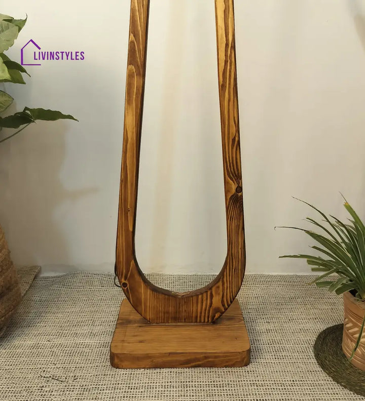 Cavern Wooden Floor Lamp With Brown Base And Jute Fabric Lampshade Lamps