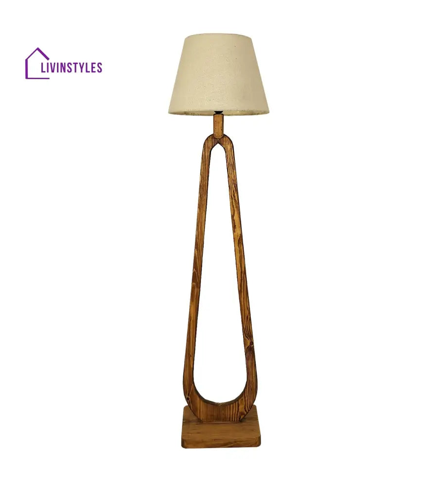 Cavern Wooden Floor Lamp With Brown Base And Jute Fabric Lampshade Lamps