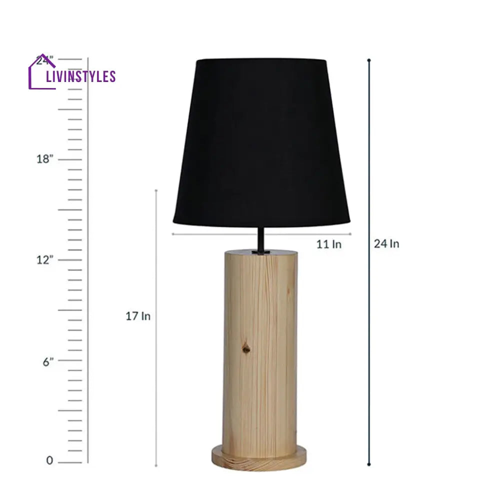 Cedar Beige Wooden Table Lamp With Black Fabric Lampshade Lamps