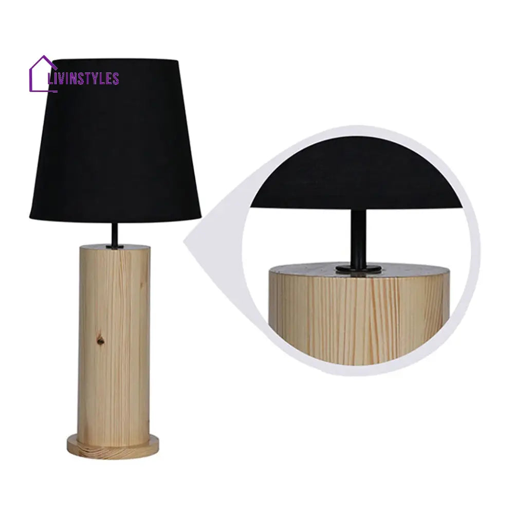 Cedar Beige Wooden Table Lamp With Black Fabric Lampshade Lamps