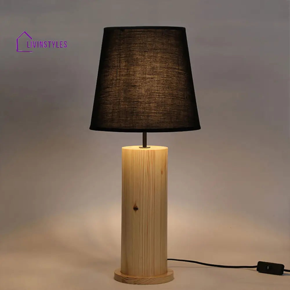 Cedar Beige Wooden Table Lamp With Black Fabric Lampshade Lamps