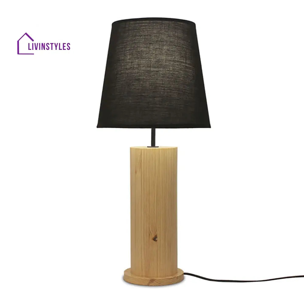 Cedar Beige Wooden Table Lamp With Black Fabric Lampshade Lamps