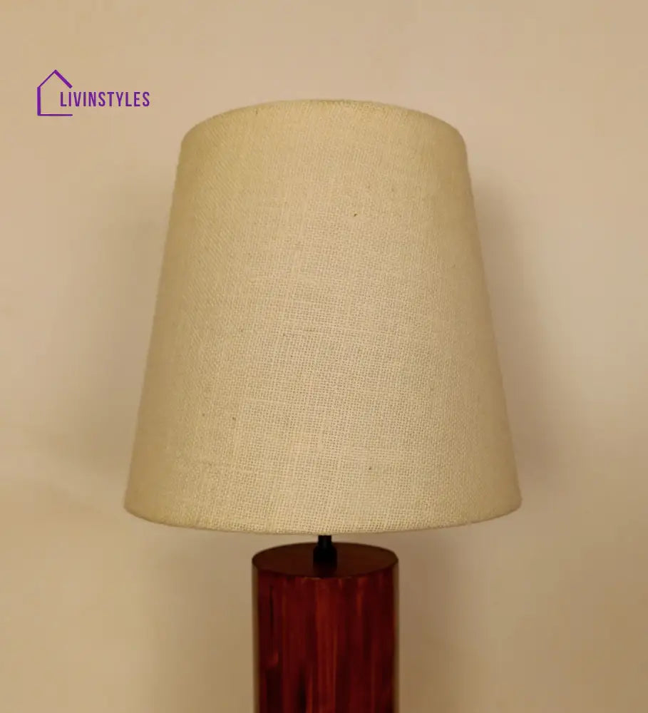 Cedar Brown Wooden Table Lamp With White Fabric Lampshade Lamps