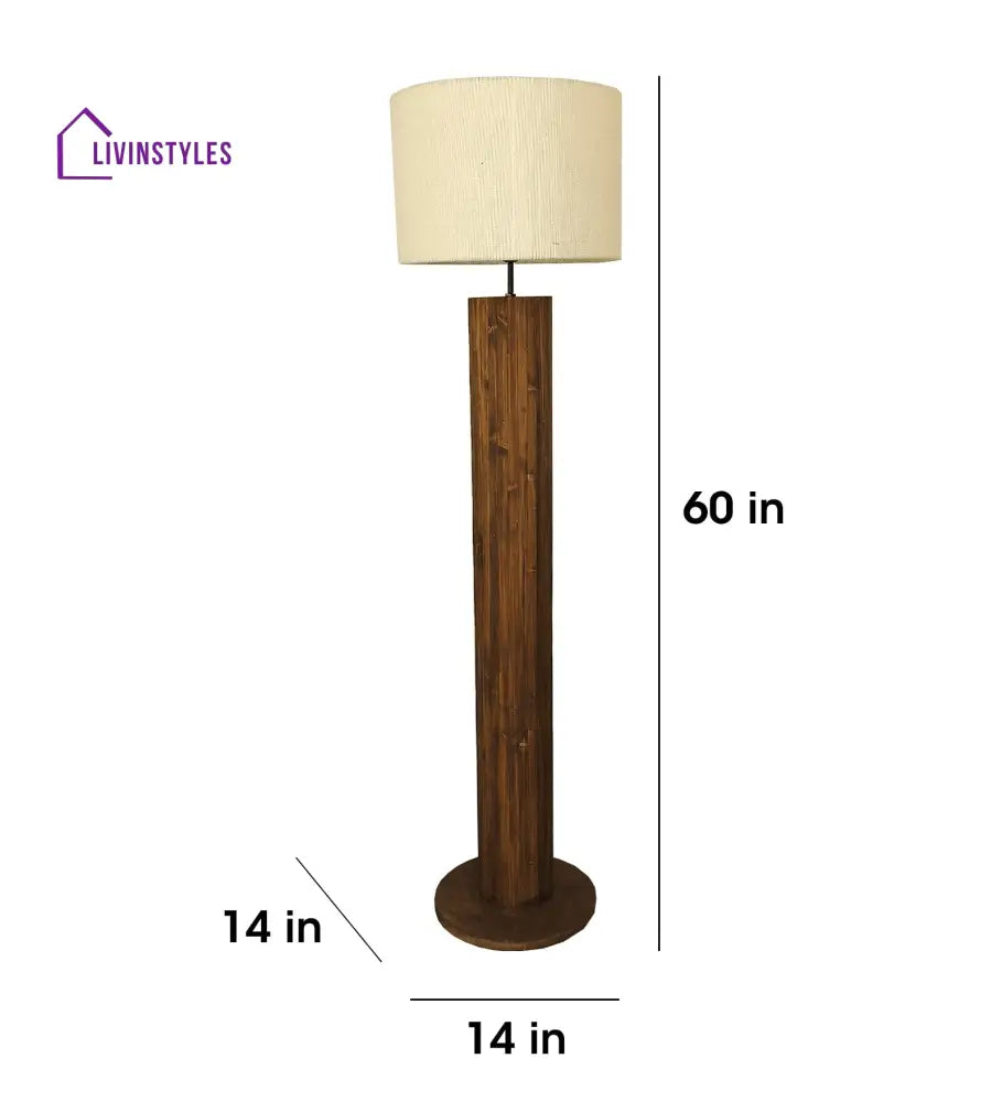 Cedar Wooden Floor Lamp With Brown Base And Beige Fabric Lampshade Lamps