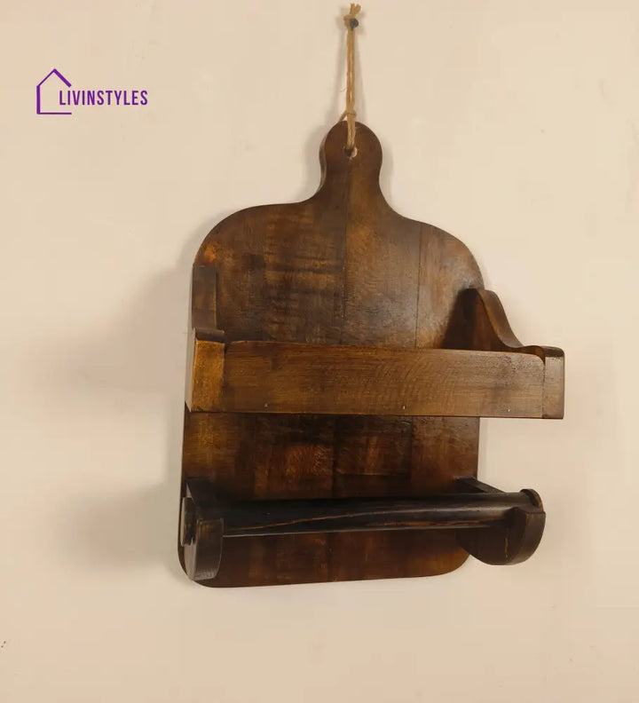 Celia Wooden Wall Shelf Organiser With Kitchen Roll Holder