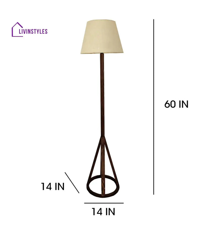 Celine Wooden Floor Lamp With Brown Base And Premium Beige Fabric Lampshade Lamps