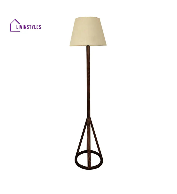 Celine Wooden Floor Lamp With Brown Base And Premium Beige Fabric Lampshade Lamps