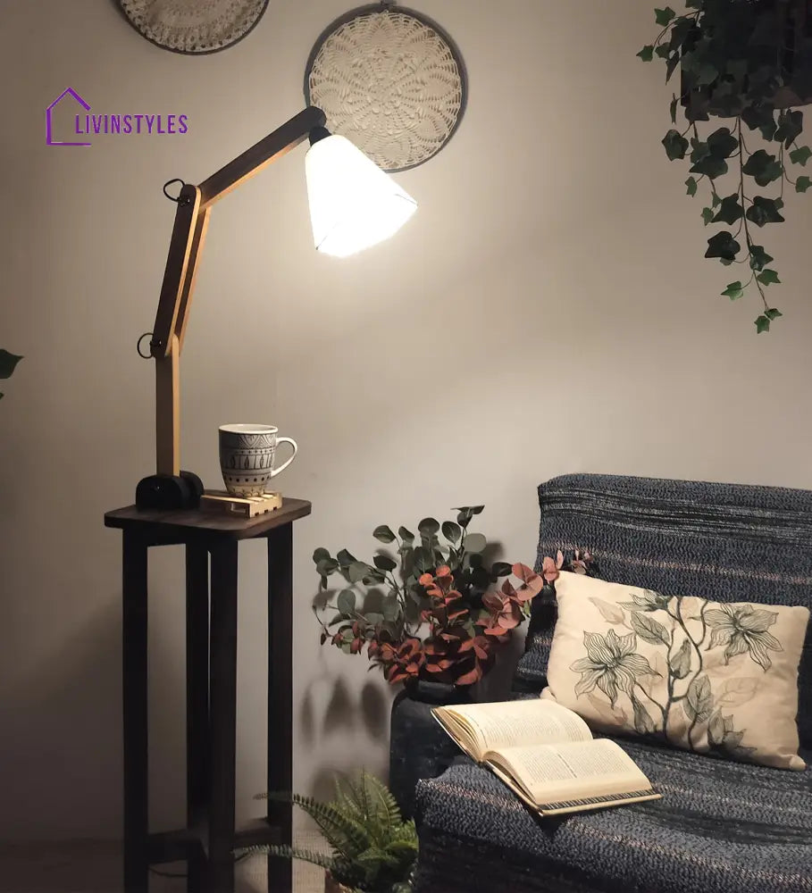 Centaur Wooden Floor Lamp With Beige Fabric Lampshade Lamps