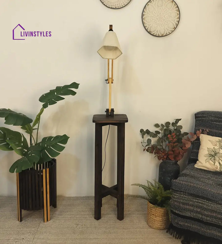 Centaur Wooden Floor Lamp With Beige Fabric Lampshade Lamps