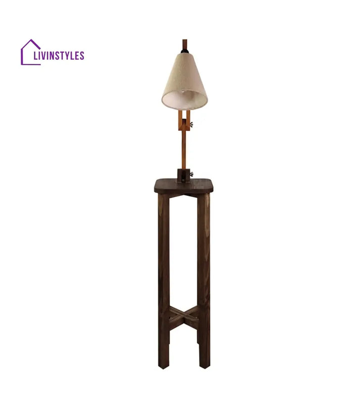 Centaur Wooden Floor Lamp With Beige Fabric Lampshade Lamps