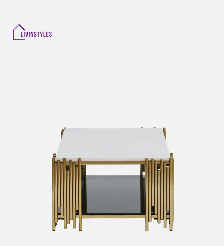 Chandan Metal Coffee Table In Golden Finish With Marble Top