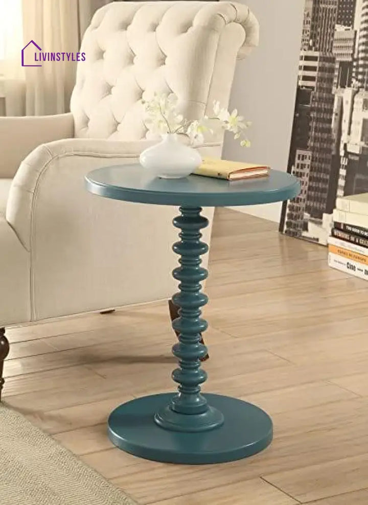 Charita Sheesham Wood Side Table For Living Room Blue