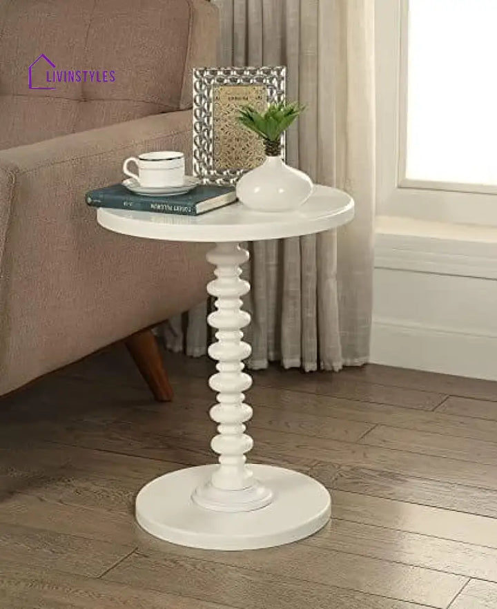 Charita Sheesham Wood Side Table For Living Room White