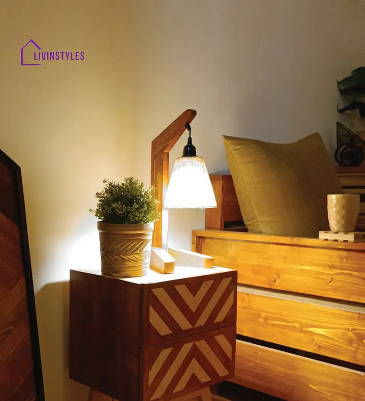 Charles Brown Wooden Table Lamp With White Jute Lampshade Lamps