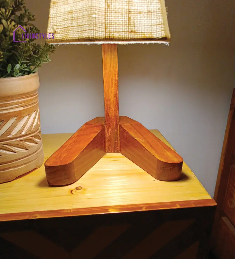 Charles Brown Wooden Table Lamp With White Jute Lampshade Lamps