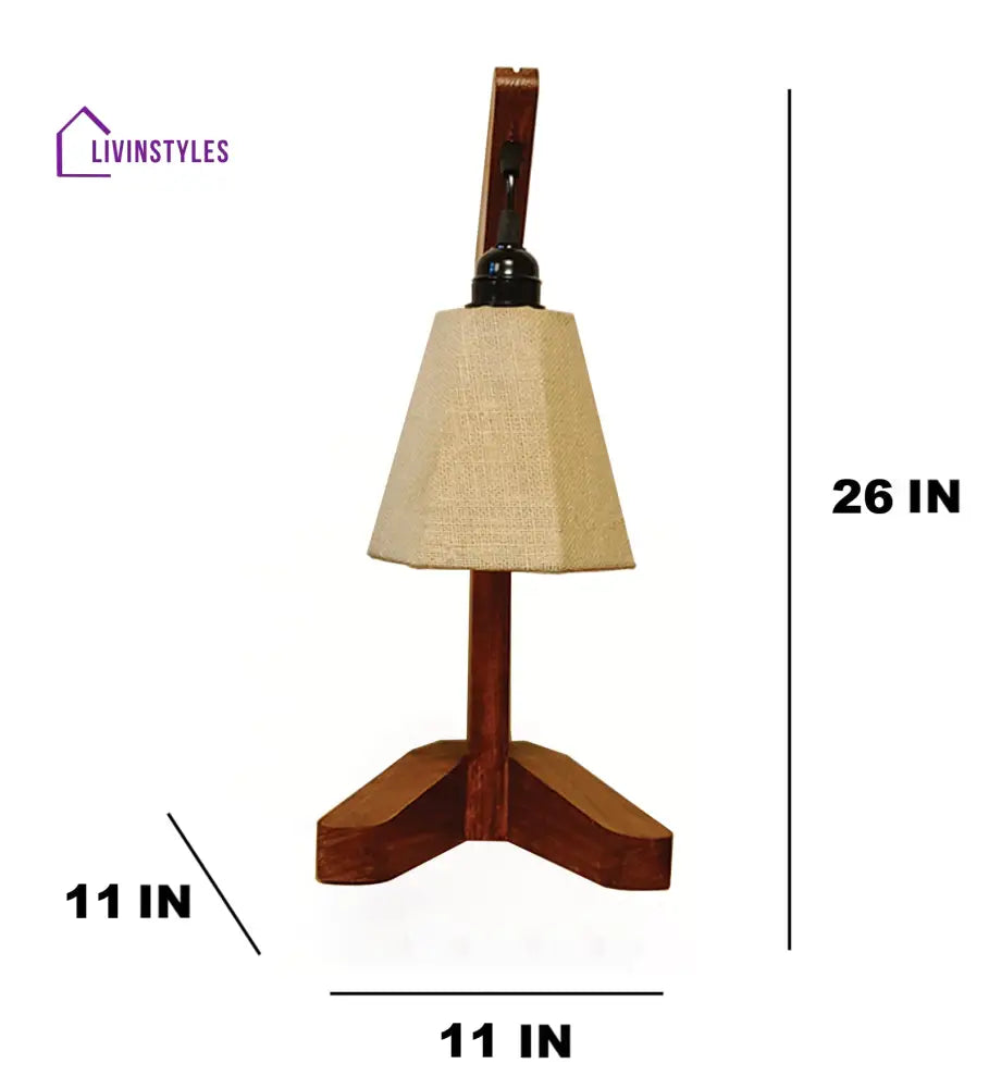 Charles Brown Wooden Table Lamp With White Jute Lampshade Lamps